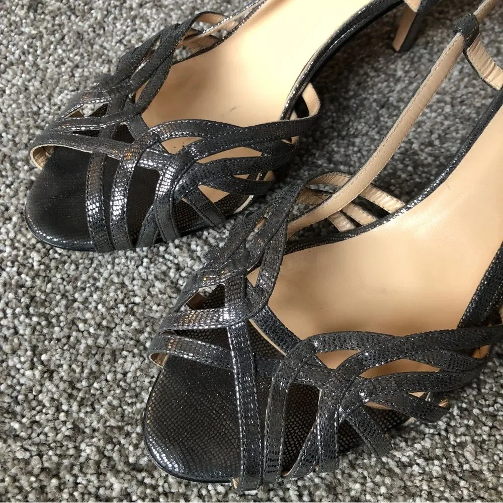 KATE SPADE NEW YORK MADE IN ITALY GLITTERY HEELS SILVER SIZE 8.5